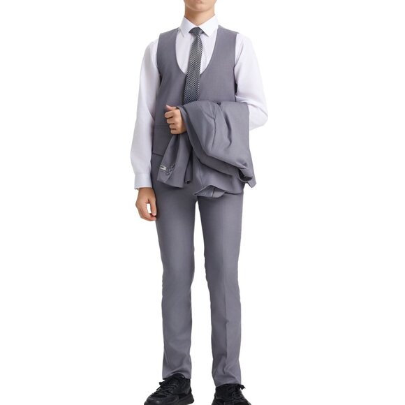 Premium Light Grey Notch Lapel 5 Piece Stacy Adams Boy's Suit - Picture 2 of 4